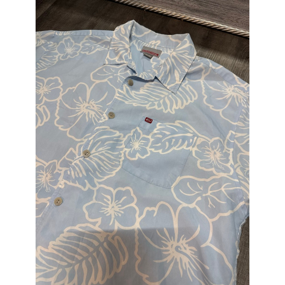 Men's Quiksilver Casual Button Down Shirt XL Light Blue White Floral - Picture 2 of 5